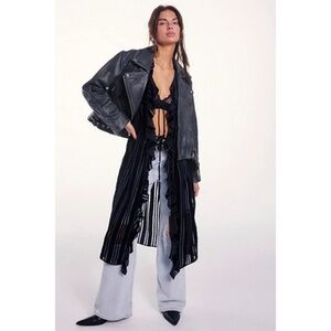 NWT!! FREE PEOPLE Dolly Duster Black Velvet Stripes Ruffled Burnout Medium